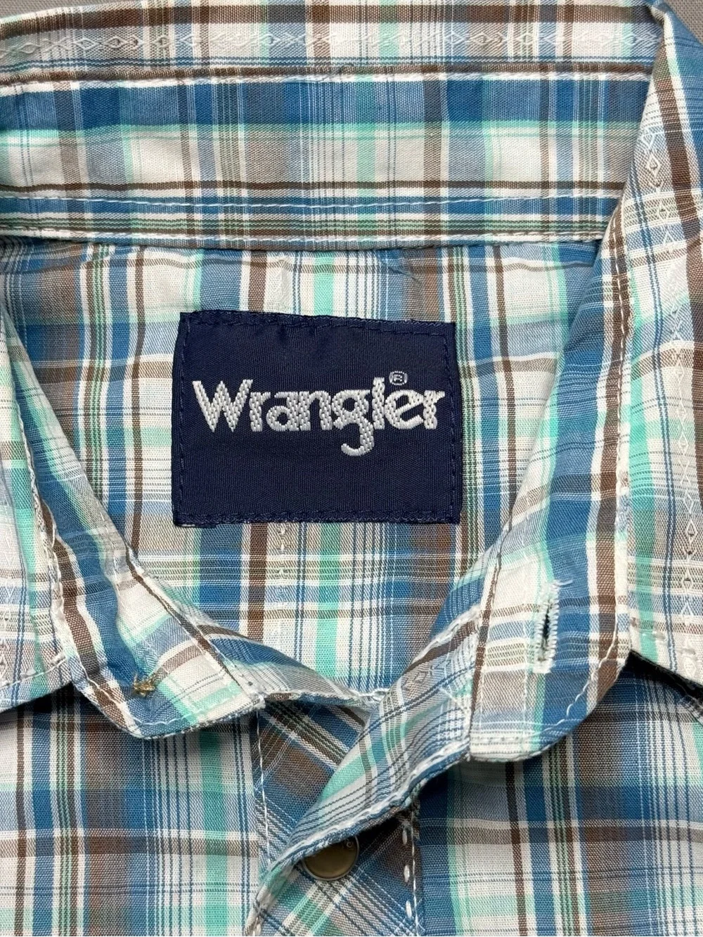 Wrangler Boys' Teal and White Plaid Western Shirt